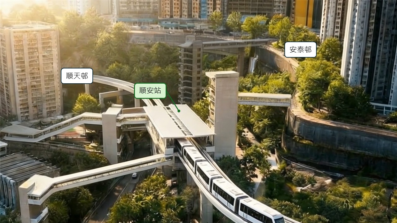 東九龍項目將包括9個高架站，當中除馬游塘車站會位於車廠用地發展項目外，其餘的車站均位於鄰近屋邨/屋苑的核心地帶，服務區內逾30萬居民。