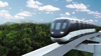 專屬高架橋上的南港島線（西段）智慧綠色集體運輸系統（模擬效果，非實景圖片）